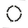 imageLucky Brand Clover and Black Onyx Bead Bracelet for Men Silver FlashPlated Brass Black Beaded Bracelet Stretch Bracelet