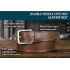 imageLucky Brand Mens Stitched Leather Belt  Classic  Casual  Dress  Everyday  Western  Genuine Leather  Metal BuckleDouble Stitch  Tan