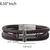 imageLucky Brand Textured Cross Triple Row Brown Bracelet for Men 85quot Antique Silver FlashPlated Cross Jewelry