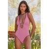 imageLucky Brand Womens Marbella Maillot One Piece Swimsuit Plunge Neck Bathing SuitsPinkie