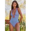 imageLucky Brand Womens Marbella Maillot One Piece Swimsuit Plunge Neck Bathing SuitsProvence Blue