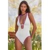 imageLucky Brand Womens Marbella Maillot One Piece Swimsuit Plunge Neck Bathing SuitsWhite