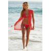 imageLucky Brand Womens Morro Hooded Fishnet Beach Cover Up Casual Swimsuit TopsCoral