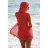 imageLucky Brand Womens Morro Hooded Fishnet Beach Cover Up Casual Swimsuit TopsCoral