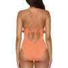 imageLucky Brand Womens Sea of Love Ruffle One Piece Swimsuit Plunge Neck Bathing SuitsApricot Ice
