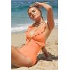 imageLucky Brand Womens Sea of Love Ruffle One Piece Swimsuit Plunge Neck Bathing SuitsApricot Ice