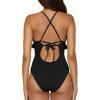 imageLucky Brand Womens Sea of Love Ruffle One Piece Swimsuit Plunge Neck Bathing SuitsBlack