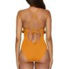 imageLucky Brand Womens Sea of Love Ruffle One Piece Swimsuit Plunge Neck Bathing SuitsGold