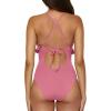 imageLucky Brand Womens Sea of Love Ruffle One Piece Swimsuit Plunge Neck Bathing SuitsPinkie