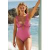 imageLucky Brand Womens Sea of Love Ruffle One Piece Swimsuit Plunge Neck Bathing SuitsPinkie