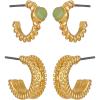 imageLucky Brand 2 Pairs Trendy Green Aventurine Hoops Earrings Set