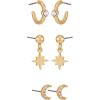 imageLucky Brand 3 Pairs StarampampMoon Shape Studs and Hoops Earrings with Sparkling Stone