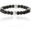 imageLucky Brand Clover and Black Onyx Bead Bracelet for Men Silver FlashPlated Brass Black Beaded Bracelet Stretch Bracelet