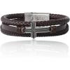 imageLucky Brand Textured Cross Triple Row Brown Bracelet for Men 85quot Antique Silver FlashPlated Cross Jewelry