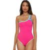 imageLucky Brand Womens Avila Asymmetrical One Piece Swimsuit Adjustable Tie Back Bathing SuitsCandy Pink