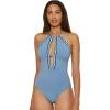 imageLucky Brand Womens Malaga Crochet Trim High Neck One Piece Swimsuit Adjustable Bathing SuitsWisteria