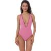 imageLucky Brand Womens Marbella Maillot One Piece Swimsuit Plunge Neck Bathing SuitsPinkie