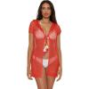 imageLucky Brand Womens Morro Hooded Fishnet Beach Cover Up Casual Swimsuit TopsCoral