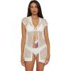 imageLucky Brand Womens Morro Hooded Fishnet Beach Cover Up Casual Swimsuit TopsWhite