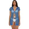 imageLucky Brand Womens Morro Hooded Fishnet Beach Cover Up Casual Swimsuit TopsWisteria