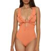 imageLucky Brand Womens Sea of Love Ruffle One Piece Swimsuit Plunge Neck Bathing SuitsApricot Ice
