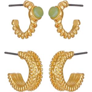 imageLucky Brand 2 Pairs Trendy Green Aventurine Hoops Earrings Set