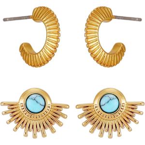 imageLucky Brand 2 Pairs Trendy Studs ampamp Hoops Howlite Stone Earrings Set