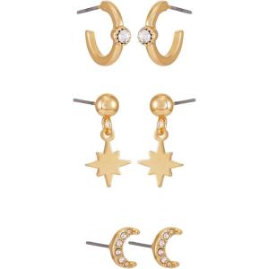 imageLucky Brand 3 Pairs StarampampMoon Shape Studs and Hoops Earrings with Sparkling Stone