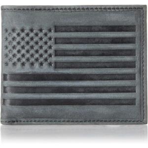 imageLucky Brand Mens Bifold Wallet  ID Window  Card Slots  Genuine Leather  Organization  Durable  StylishFlag Embossed Leather  Black