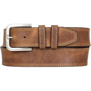 imageLucky Brand Mens Stitched Leather Belt  Classic  Casual  Dress  Everyday  Western  Genuine Leather  Metal BuckleTriple Needle Stitch  Tan