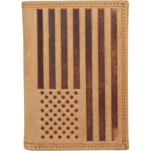imageLucky Brand Mens Trifold Wallet  Id Window  Card Slots  Leather  Organization  Durable  StylishFlag Embossed Leather  Tan