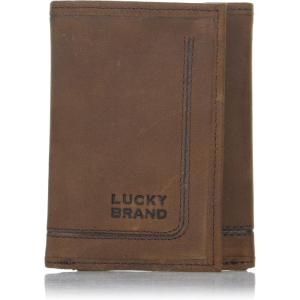 imageLucky Brand Mens Trifold Wallet  Id Window  Card Slots  Leather  Organization  Durable  StylishGrooved Leather  Brown