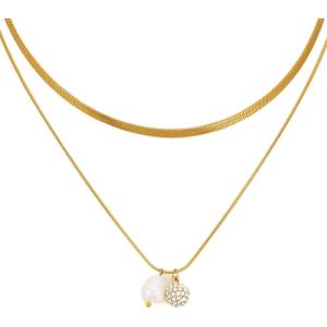 imageLucky Brand Real Gold Plated 2 Layer Pendent Imitation Pearl ampamp Fireball Necklace