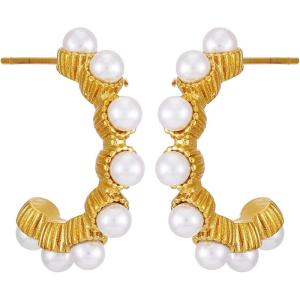 imageLucky Brand Real Gold Plated Imitation Pearl Hoop Earrings