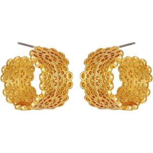 imageLucky Brand Trendy Filigree Pattern Textured Surface Hoop Earrings