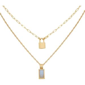 imageLucky Brand Two Layered Gold Plated Necklace for women with Agate Blue Stone