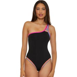 imageLucky Brand Womens Avila Asymmetrical One Piece Swimsuit Adjustable Tie Back Bathing SuitsBlack