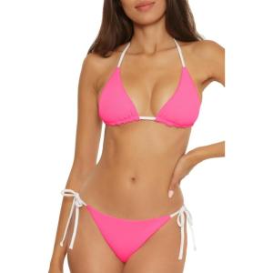 imageLucky Brand Womens Clear Lines Reversible Triangle Top and Tie Side Bottom Bikini Set Adjustable Two Piece SwimsuitsFlamingo