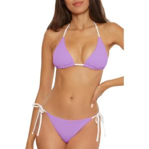 imageLucky Brand Womens Clear Lines Reversible Triangle Top and Tie Side Bottom Bikini Set Adjustable Two Piece SwimsuitsLilac