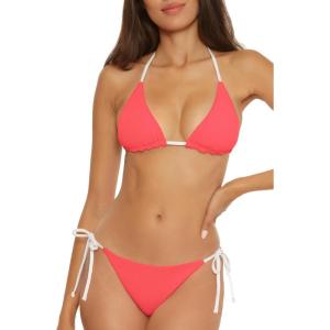imageLucky Brand Womens Clear Lines Reversible Triangle Top and Tie Side Bottom Bikini Set Adjustable Two Piece SwimsuitsPaprika