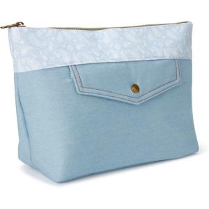 imageLucky Brand Womens Makeup Bag Cottage Core Aesthetic Travel Size Toiletries Organizer Pouch Flower Blue Denim