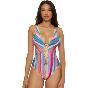 imageLucky Brand Womens Porto Covo Plunge Maillot One Piece Swimsuit Bathing SuitsMulticolor