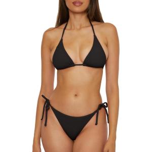 imageLucky Brand Womens Sky Above Sand Textured Triangle Top Side Bottom Bikini Set Adjustable Tie Back Two Piece SwimsuitsBlack