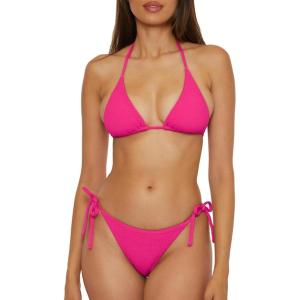 imageLucky Brand Womens Sky Above Sand Textured Triangle Top Side Bottom Bikini Set Adjustable Tie Back Two Piece SwimsuitsMagenta