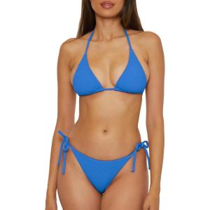 imageLucky Brand Womens Sky Above Sand Textured Triangle Top Side Bottom Bikini Set Adjustable Tie Back Two Piece SwimsuitsVibrant Blue