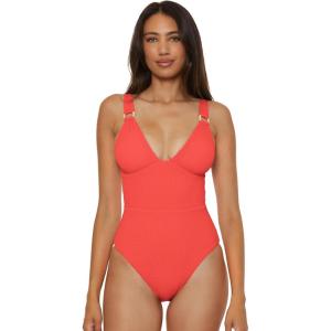 imageLucky Brand Womens Valencia One Piece Swimsuit Plunge VNeck Bathing SuitsCoral