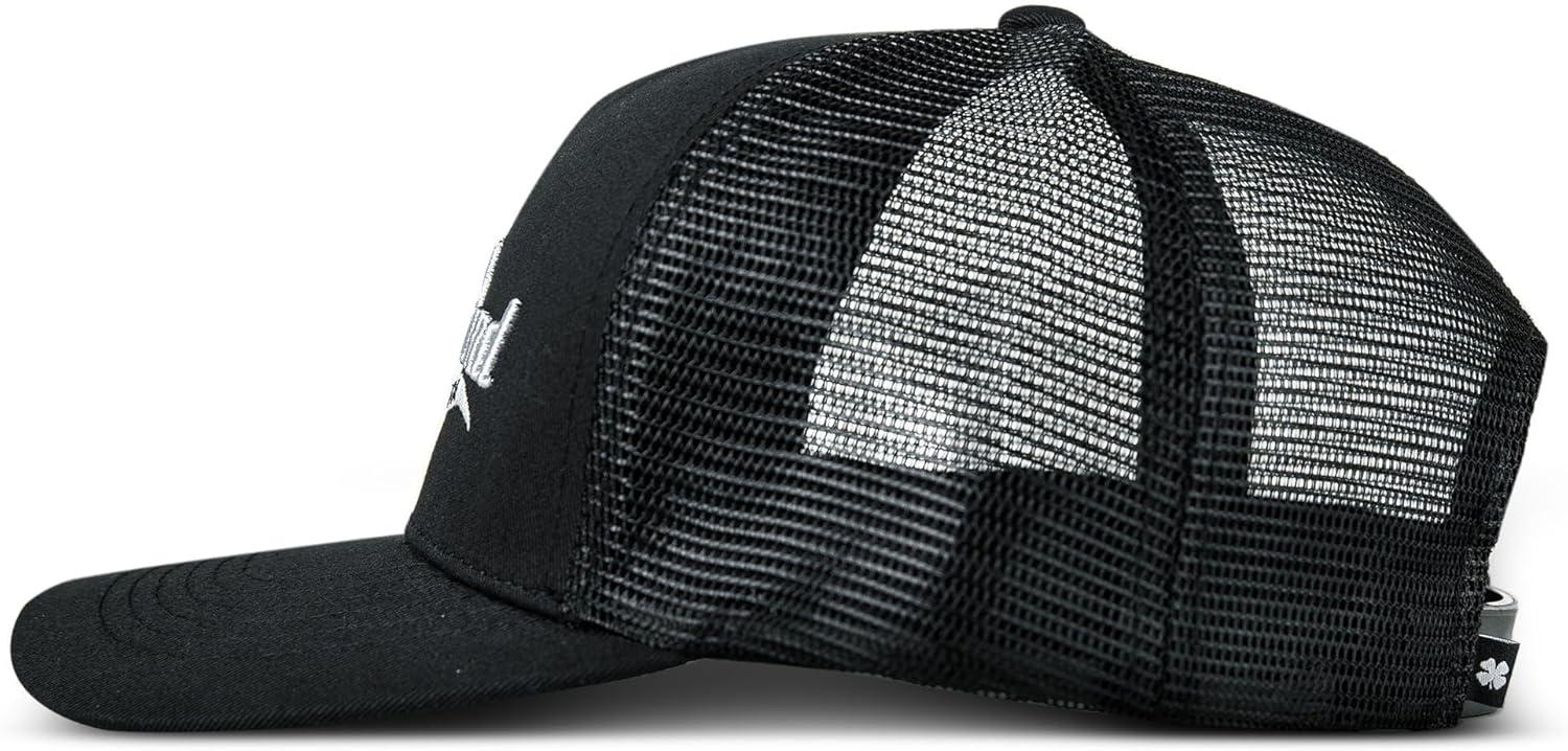 imageLucky Brand Trucker Hat  Snapback  Adjustable  Mesh Back  Retro  Baseball Cap  Golf  Fishing  American HeritageBorn in America  Black