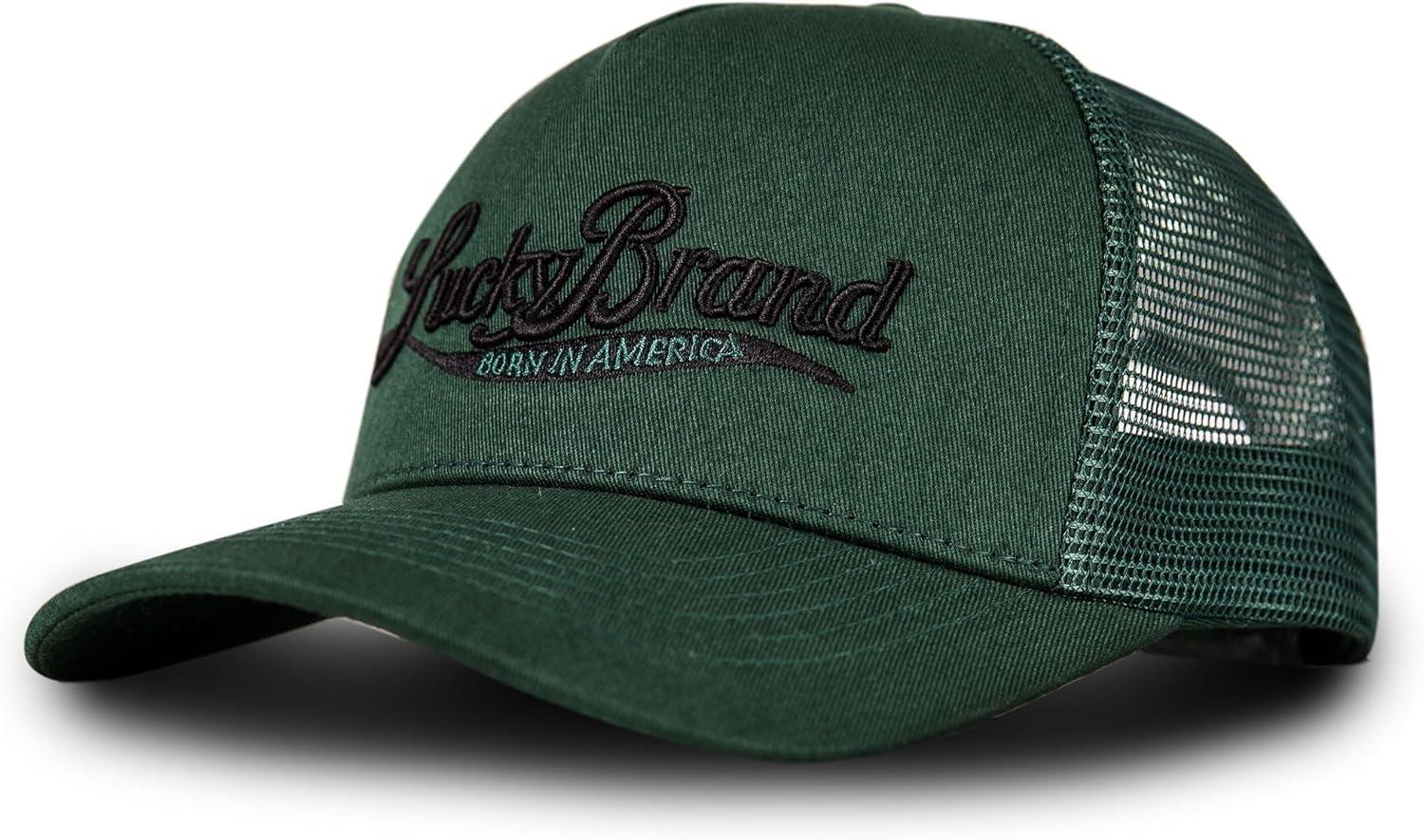 imageLucky Brand Trucker Hat  Snapback  Adjustable  Mesh Back  Retro  Baseball Cap  Golf  Fishing  American HeritageBorn in America  Green