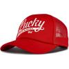 imageLucky Brand Trucker Hat  Snapback  Adjustable  Mesh Back  Retro  Baseball Cap  Golf  Fishing  American HeritageLucky Print  Red