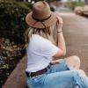 imageLucky Brand Womens Summer Straw Wide Brim Boater Panama Adjustable Hat One Size Fits MostLeather Tie  Gray